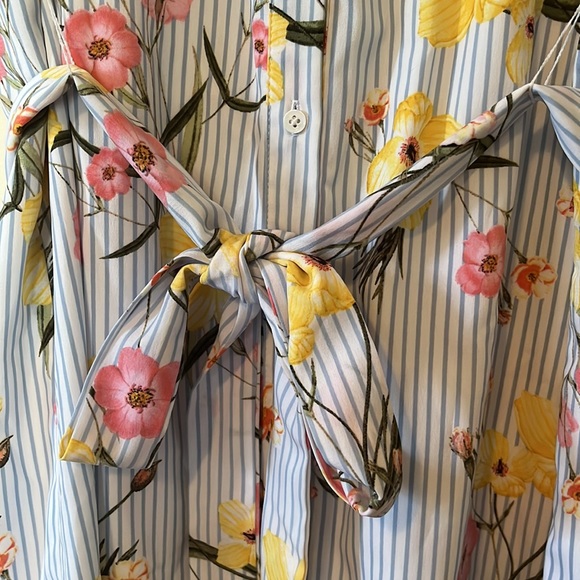 Button-up floral dress, flutter sleeves, tie-waist, collar, NWT, CeCe size 8 - Picture 5 of 9